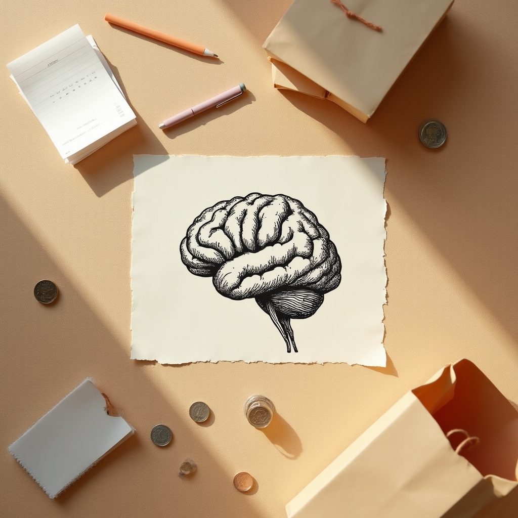 Ilustración conceptual del cerebro tomando decisiones económicas en contexto cotidiano