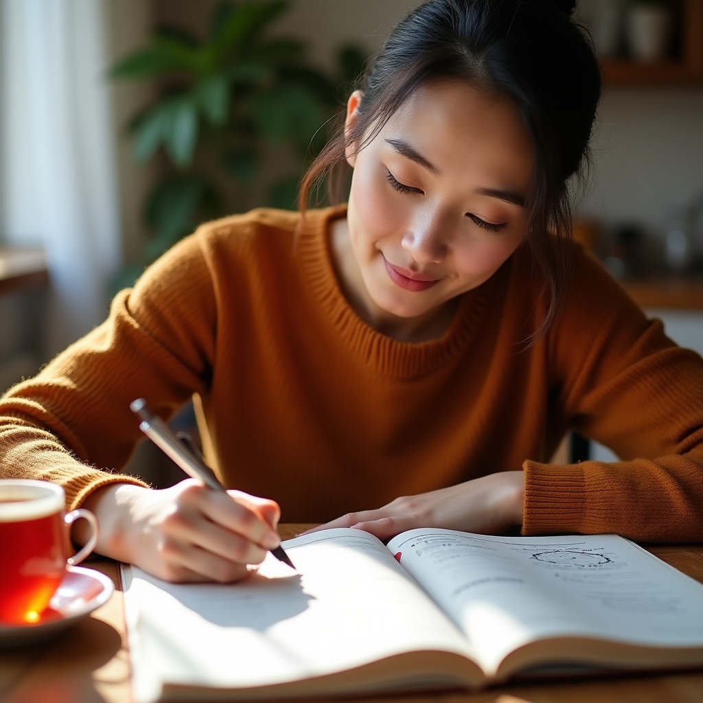 Participante del curso completando ejercicio de autoobservación en cuaderno de trabajo